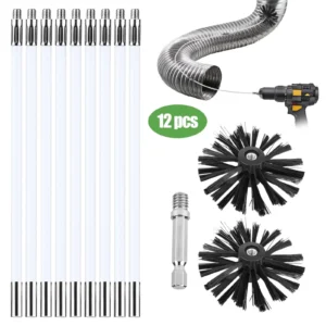 12PCS Dryer Vent Cleaner Kit Lint Brush Drill Attachment Flexible Cleaning Rods
